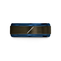 romantic presents for her – gunmetal & blue tungsten double ended needle wedding band