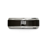personalized ceramic present options – black & blue & grey tungsten checkered flag wedding band