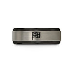 custom anniversary pottery presents – black & blue & gray tungsten checkered flag wedding band