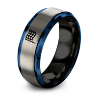 black & blue & gray tungsten checkered flag ring