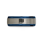 personalized ceramic present options – black & blue & gray tungsten checkered flag wedding band