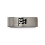 custom anniversary pottery presents – black & blue & gray tungsten checkered flag wedding band