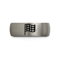 personalized ceramic present options – black & grey tungsten checkered flag wedding band