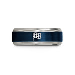 unique pottery present ideas – blue & grey tungsten checkered flag wedding band