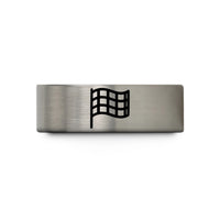 ceramic keepsake present ideas – silver tungsten checkered flag wedding band