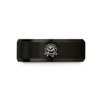 custom ceramic present her – black & rose gold tungsten peony wedding band