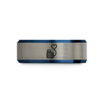 engraved ring for her – black & blue & grey tungsten tending line wedding band
