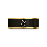 engraved ring for him – black & gold tungsten oil jar wedding band