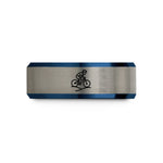 men's tungsten carbide ring – black & blue & grey tungsten pump track wedding band