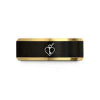 tungsten wedding rings men – black & gold tungsten key through heart chain wedding band