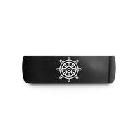 custom rings for weddings – black tungsten ship wheel wedding band
