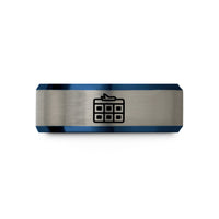tungsten band for her – blue & grey tungsten departure board wedding band