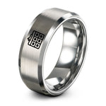 engraved ring for her – grey tungsten departure board ring