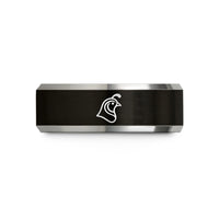 comfort fit men ring – black & silver tungsten quail wedding band