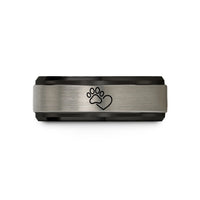 engraved couple ring set – black & grey tungsten print heart wedding band