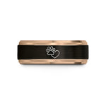 matching couple rings set – black & rose gold tungsten print heart wedding band