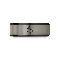 comfort fit rings couples – black & silver tungsten rabbit wedding band