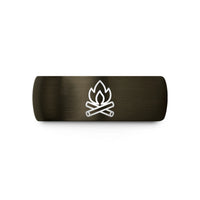 inside engraved rings – gunmetal & black tungsten campfire badge wedding band