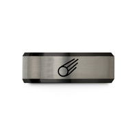 engraved rings for couples – black & grey tungsten comet wedding band