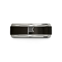 tungsten comfort fit bands – black & blue & gray tungsten ensign bar vertical wedding band