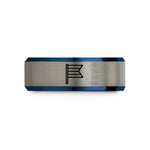 matching tungsten ring set – black & blue & grey tungsten ensign bar vertical wedding band