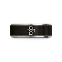 women's custom wedding rings – black & grey tungsten first aid cross wedding band