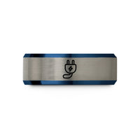 tungsten him wedding band – blue & grey tungsten charging plug wedding band