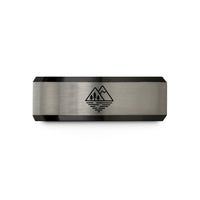 engraved rings for couples – black & gray tungsten twin peaks wedding band