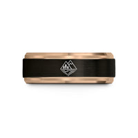 tungsten carbide men's ring – black & rose gold tungsten twin peaks wedding band