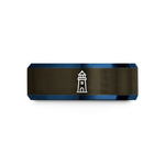 engraved rings for her – gunmetal & blue tungsten heceta lighthouse wedding band