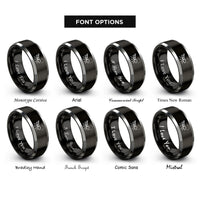 font options for inside engraving on black & silver ant trail rings