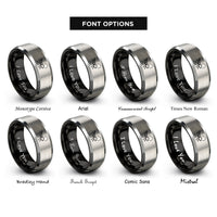 font options for inside engraving on black & silver ant trail rings