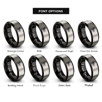 font options for inside engraving on black & gray ant trail rings