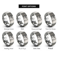 font options for inside engraving on grey antenna waves rings