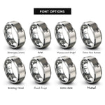 font options for inside engraving on grey antenna waves rings