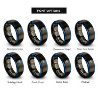 font options for inside engraving on gunmetal & blue antenna waves rings