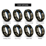 font options for inside engraving on gunmetal & blue antenna waves rings