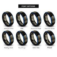 font options for inside engraving on gunmetal & blue antibody y shape rings