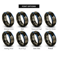 font options for inside engraving on gunmetal & blue antibody y shape rings