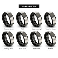 font options for inside engraving on black & grey antimony rings