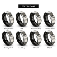 font options for inside engraving on black & silver antler pair rings