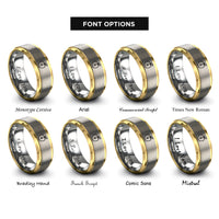 font options for inside engraving on gold & grey apple slice leaf rings