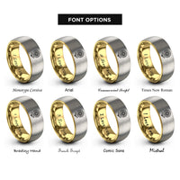 font options for inside engraving on gold & grey april daisy rings