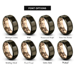 font options for inside engraving on gunmetal & rose gold april daisy rings