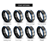 font options for inside engraving on black & blue & grey aquarius rings