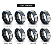 font options for inside engraving on black & blue & silver aquarius rings