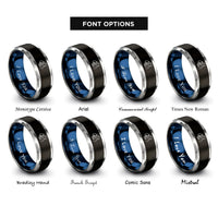 font options for inside engraving on black & blue & grey aquarius rings