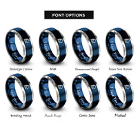 font options for inside engraving on blue & silver aquarius rings