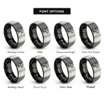 font options for inside engraving on black & grey arbitration gavel scales rings