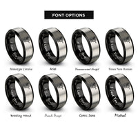 font options for inside engraving on black & silver archangel gabriel trumpet rings